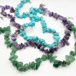 Craft Lot 3 Necklaces stones Turquoise Amethyst Jade Unbranded Jewelry Making